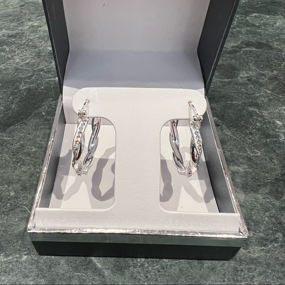 Essentials Genuine Crystal Silver Plated Hoop Earrings - Picture 7 of 7